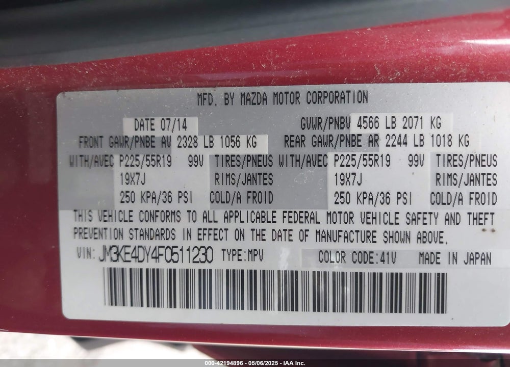 2015 MAZDA CX-5 VIN: JM3KE4DY4F0511230