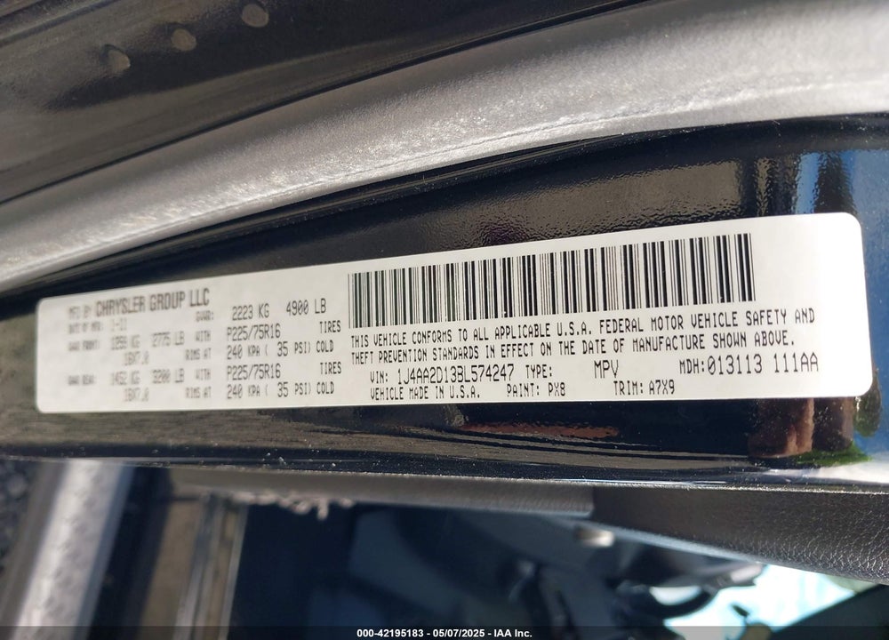 2011 JEEP WRANGLER / VIN: 1J4AA2D13BL574247