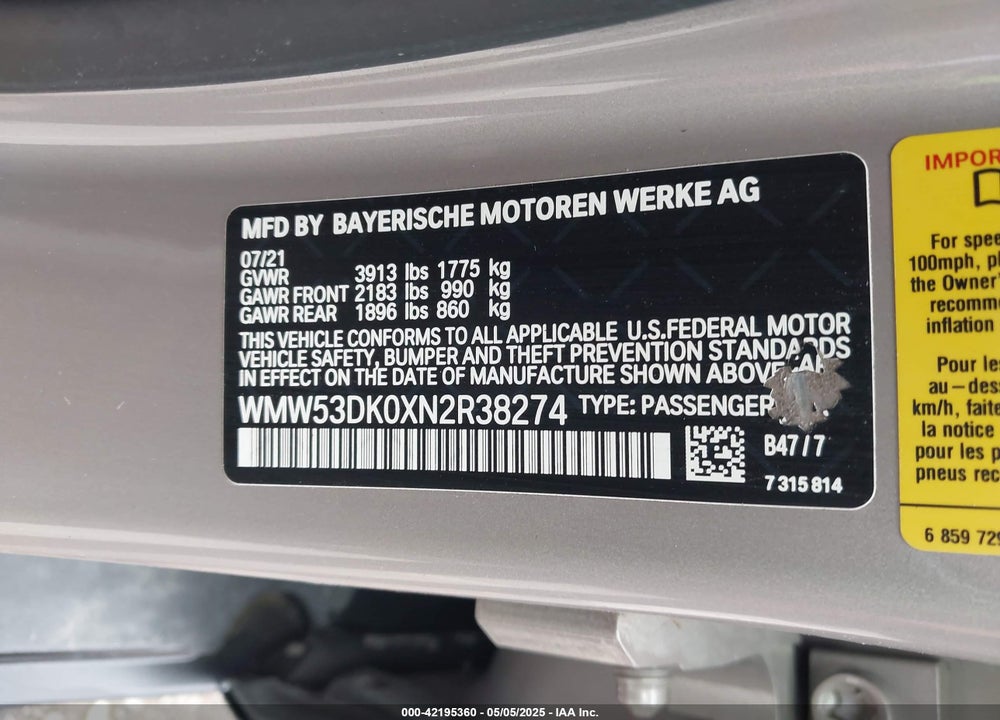 2022 MINI HARDTOP COOPER S VIN: WMW53DK0XN2R38274