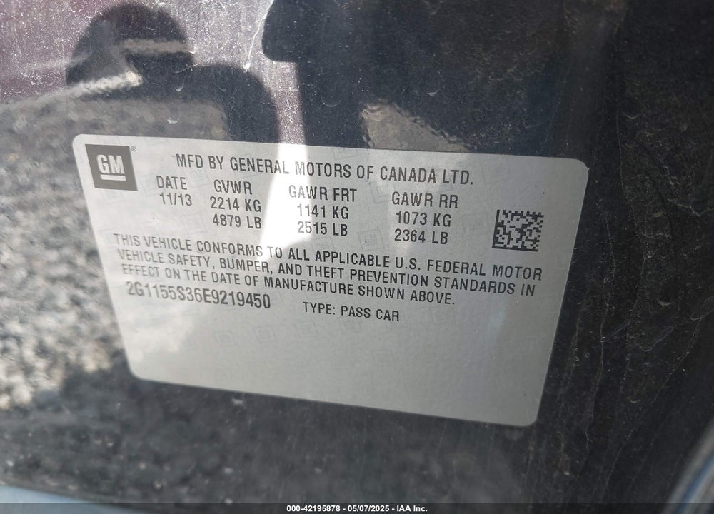 2014 CHEVROLET IMPALA 2LZ VIN: 2G1155S36E9219450