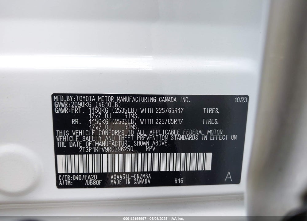 2024 TOYOTA RAV4 XLE VIN: 2T3P1RFV9RC396250