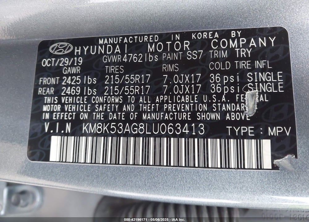 2020 HYUNDAI KONA ELECTRIC VIN: KM8K53AG8LU063413