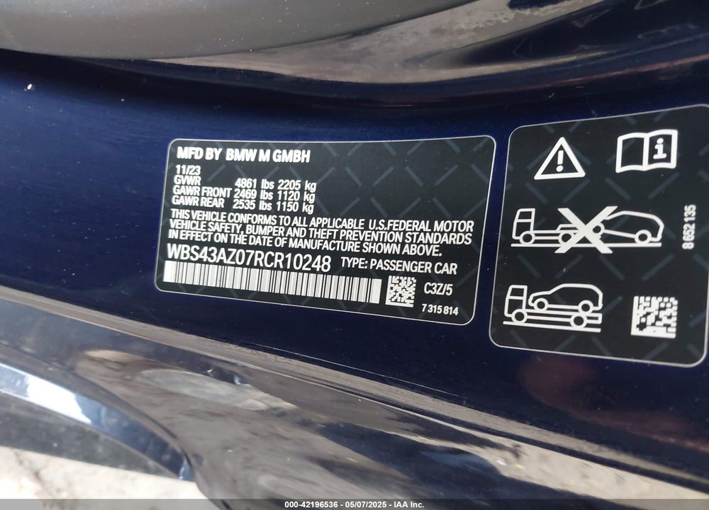 2024 BMW M4 VIN: WBS43AZ07RCR10248