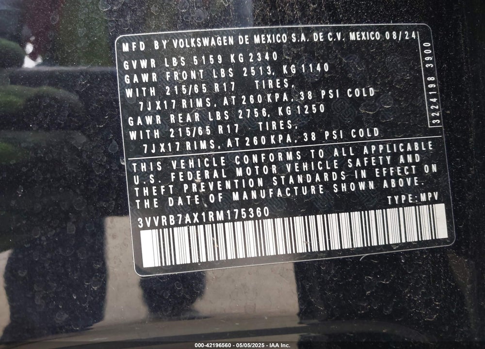 2024 VOLKSWAGEN TIGUAN VIN: 3VVRB7AX1RM175360