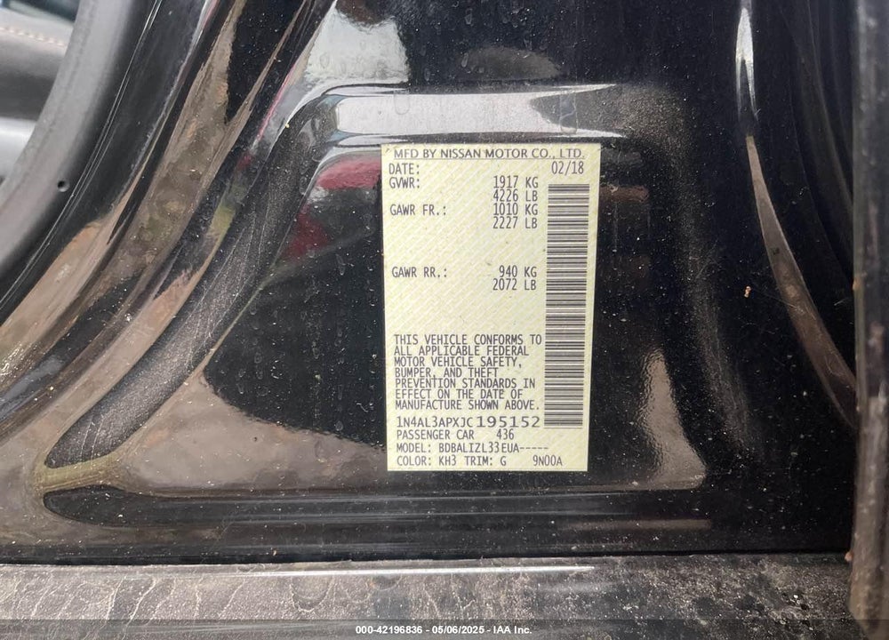 2018 NISSAN ALTIMA VIN: 1N4AL3APXJC195152