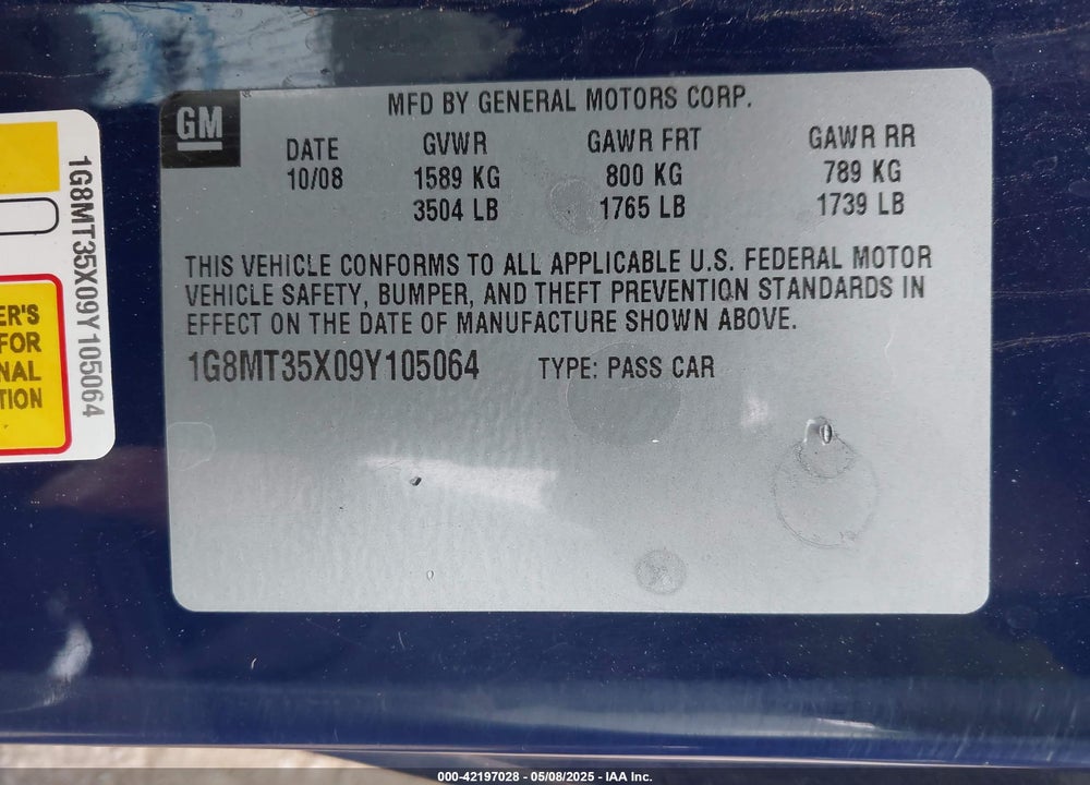 2009 SATURN SKY RED LINE VIN: 1G8MT35X09Y105064