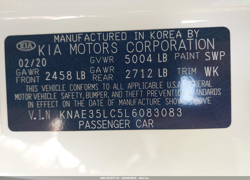 2020 KIA STINGER GT VIN: KNAE35LC5L6083083