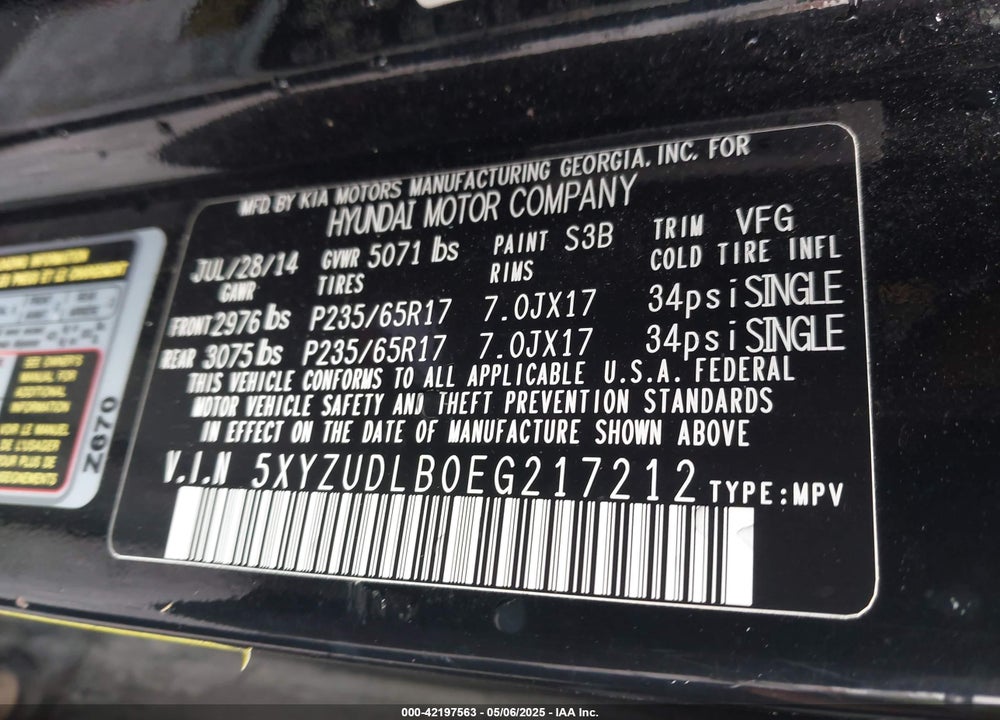 2014 HYUNDAI SANTA FE SPORT VIN: 5XYZUDLB0EG217212