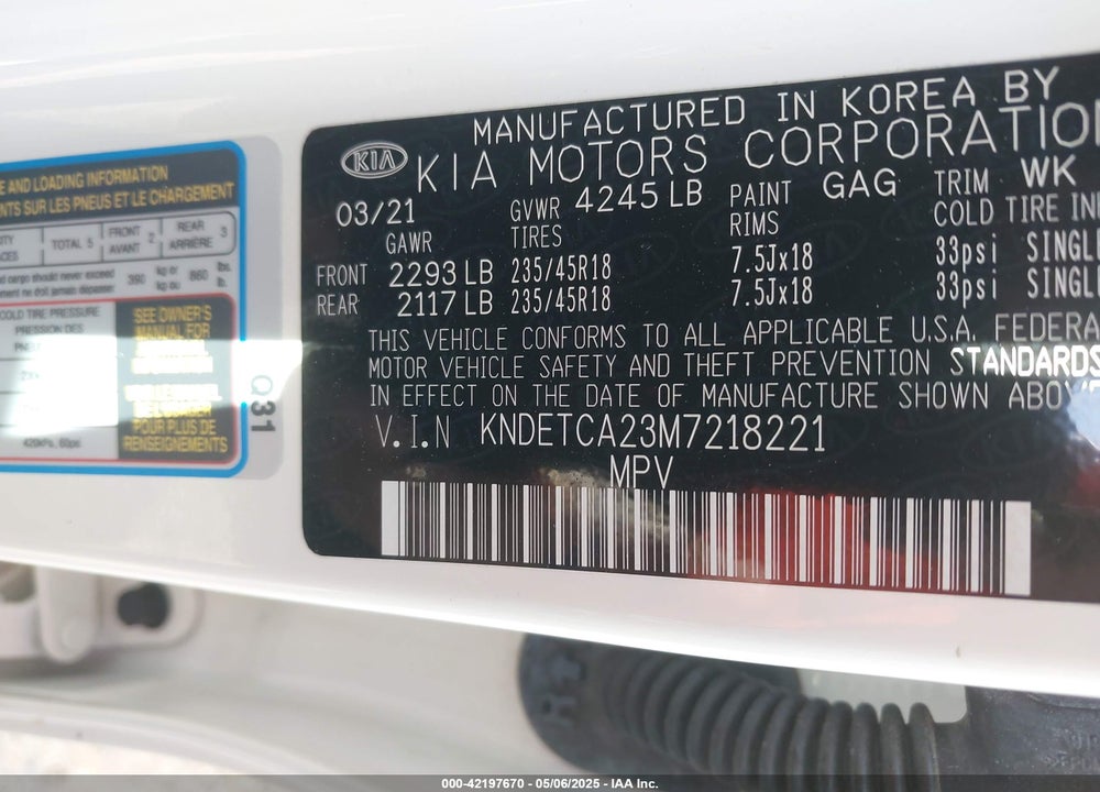 2021 KIA SELTOS SX TURBO VIN: KNDETCA23M7218221
