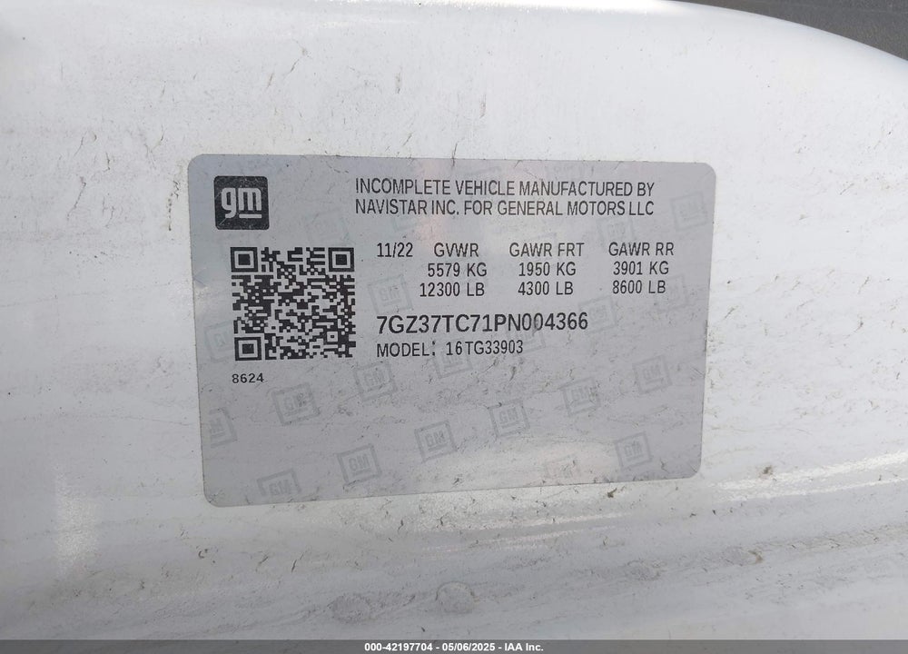 2023 GMC SAVANA CUTAWAY WORK VAN VIN: 7GZ37TC71PN004366