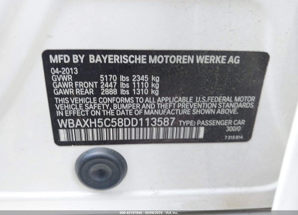 2013 BMW 528I VIN: WBAXH5C58DD113587