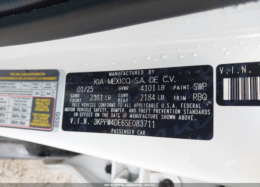 2025 KIA K4 VIN: 3KPFW4DE6SE083711