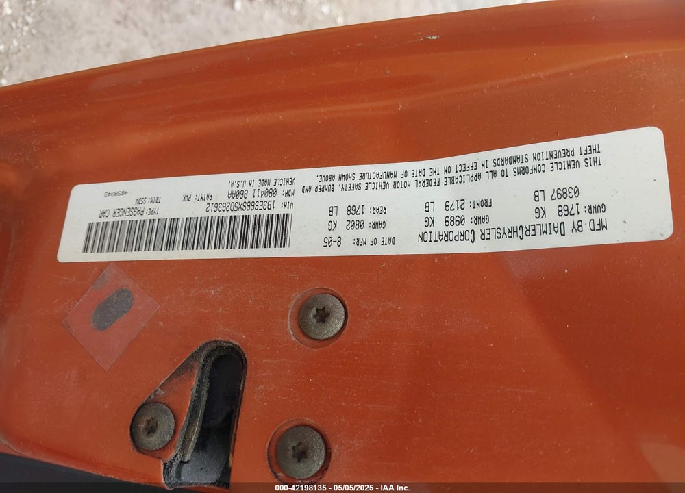 2005 DODGE SRT4 VIN: 1B3ES66SX5D263612