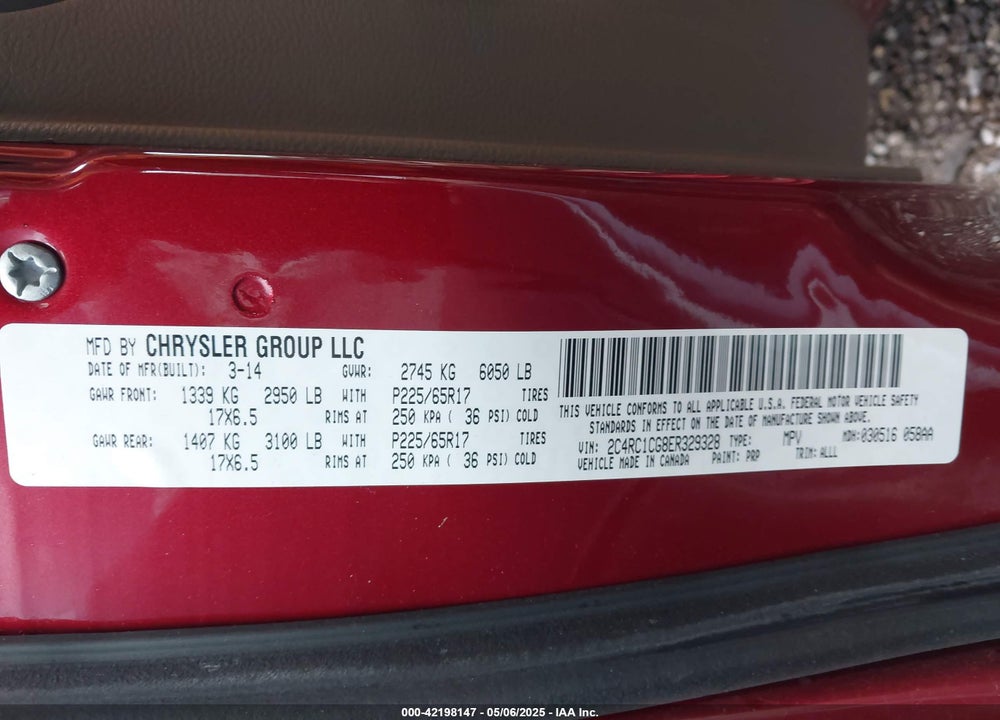 2014 CHRYSLER TOWN & COUNTRY TOURING-L VIN: 2C4RC1CG8ER329328