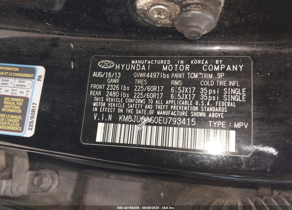 2014 HYUNDAI TUCSON VIN: KM8JU3AG0EU793415