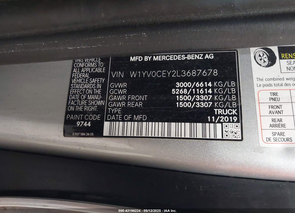 2020 MERCEDES-BENZ METRIS VIN: W1YV0CEY2L3687678