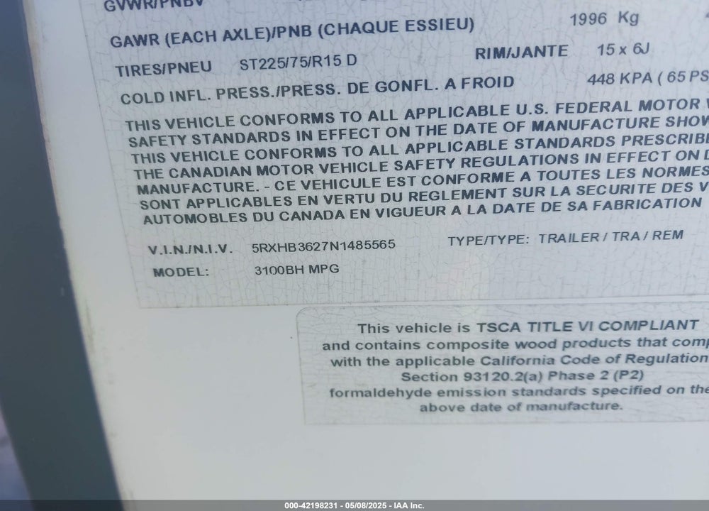 2022 MOBILE SCOUT 3100BH VIN: 5RXHB3627N1485565