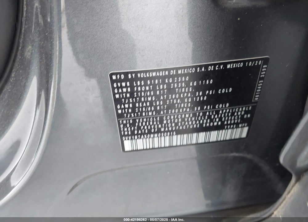 2021 VOLKSWAGEN TIGUAN VIN: 3VV1B7AX0MM030915
