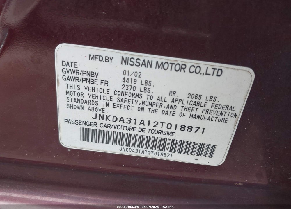 2002 INFINITI I35 LUXURY VIN: JNKDA31A12T018871