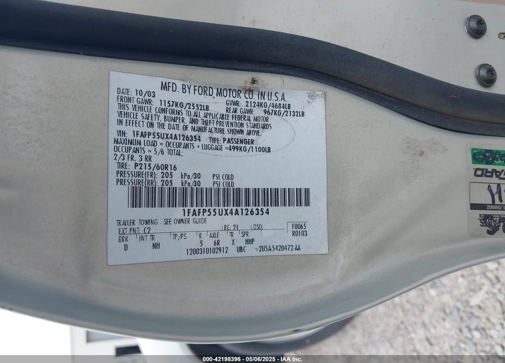 2004 FORD TAURUS SES VIN: 1FAFP55UX4A126354