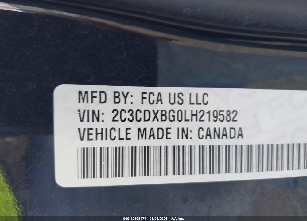 2020 DODGE CHARGER VIN: 2C3CDXBG0LH219582