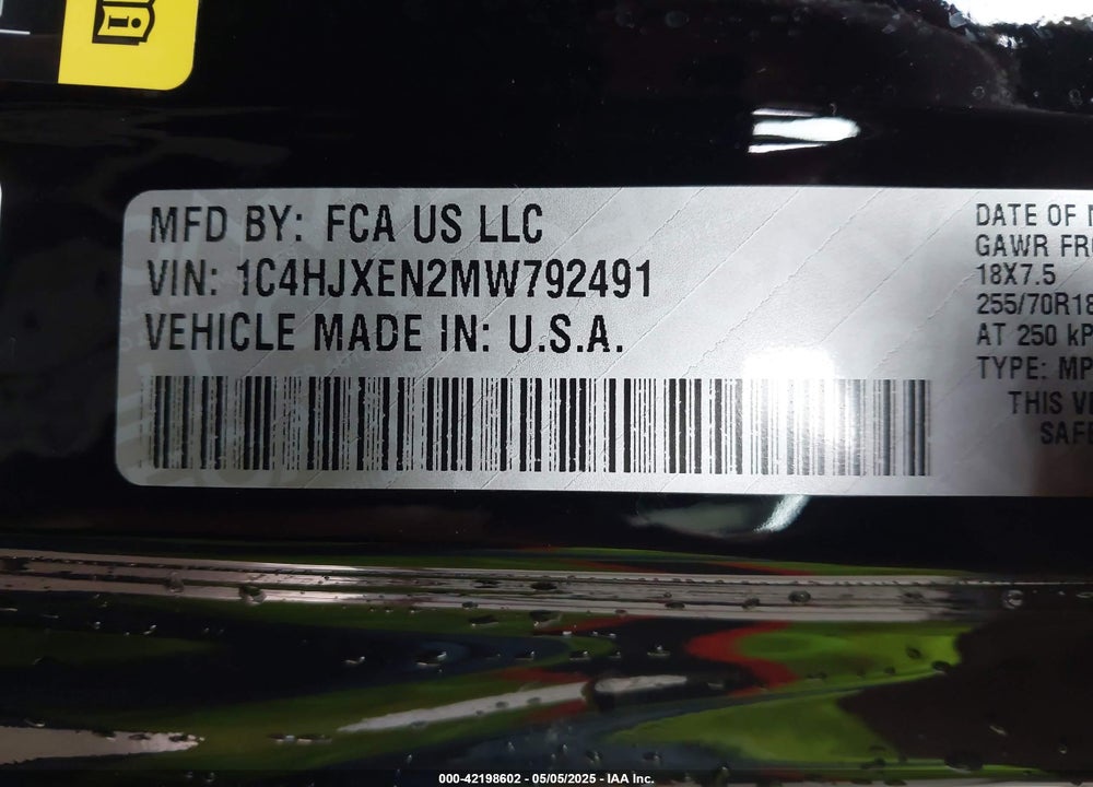 2021 JEEP WRANGLER UNLIMITED VIN: 1C4HJXEN2MW792491
