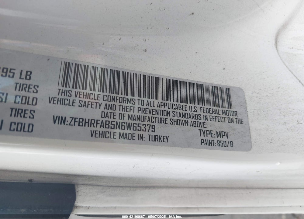 2022 RAM PROMASTER CITY VIN: ZFBHRFAB5N6W65379