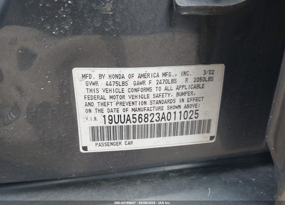 2003 ACURA TL 3.2 TYPE S VIN: 19UUA56823A011025