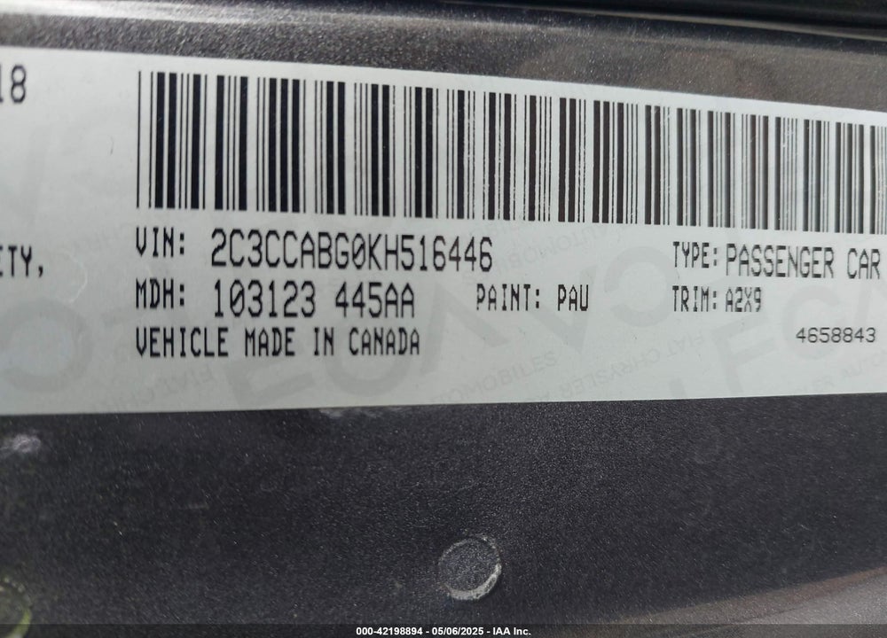 2019 CHRYSLER 300 VIN: 2C3CCABG0KH516446