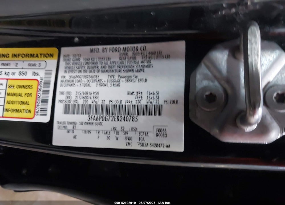 2014 FORD FUSION S VIN: 3FA6P0G72ER240785