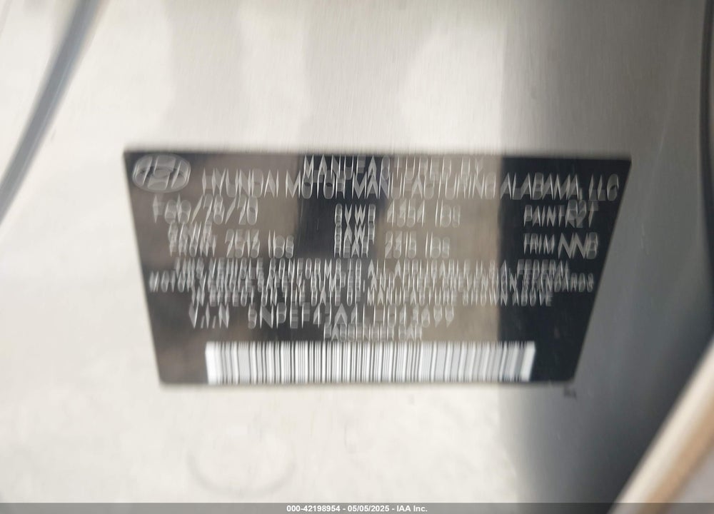 2020 HYUNDAI SONATA VIN: 5NPEF4JA4LH043699