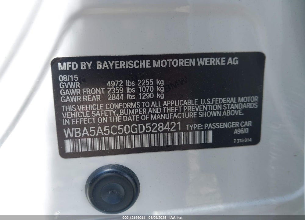 2016 BMW 5 SERIES VIN: WBA5A5C50GD528421