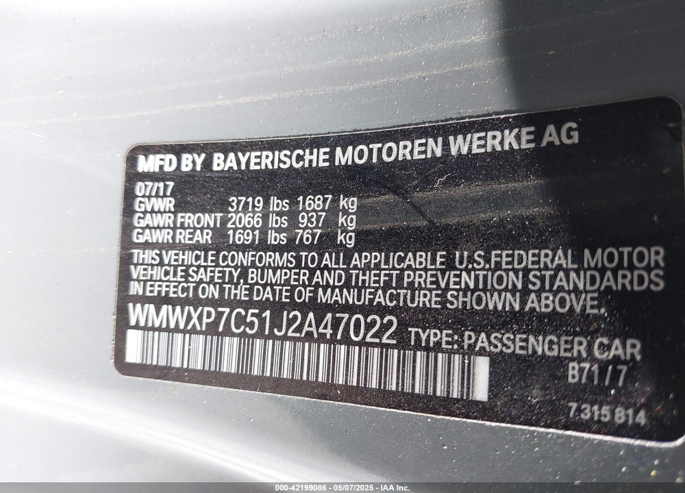 2018 MINI COOPER VIN: WMWXP7C51J2A47022