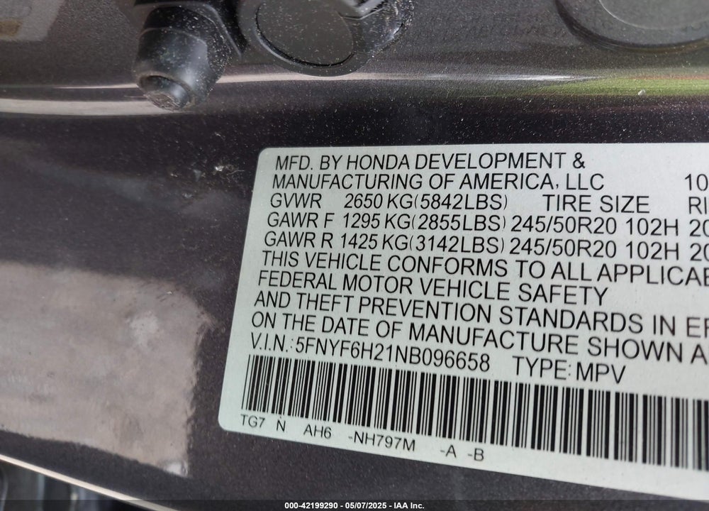 2022 HONDA PILOT VIN: 5FNYF6H21NB096658