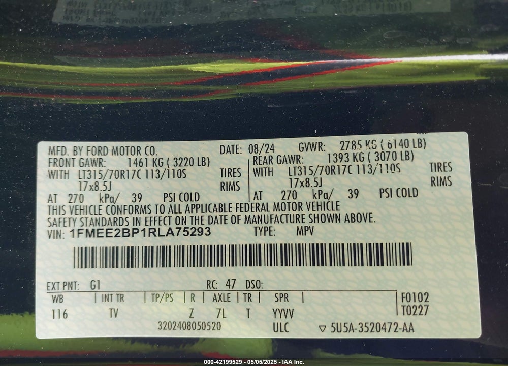2024 FORD BRONCO WILDTRAK VIN: 1FMEE2BP1RLA75293