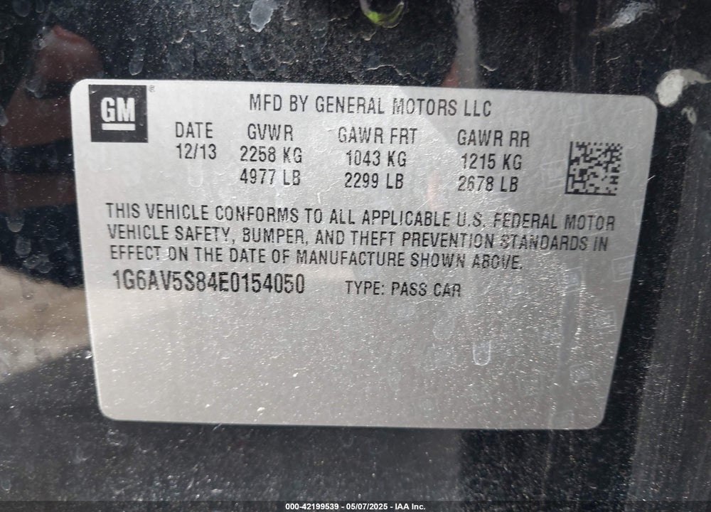 2014 CADILLAC CTS VIN: 1G6AV5S84E0154050