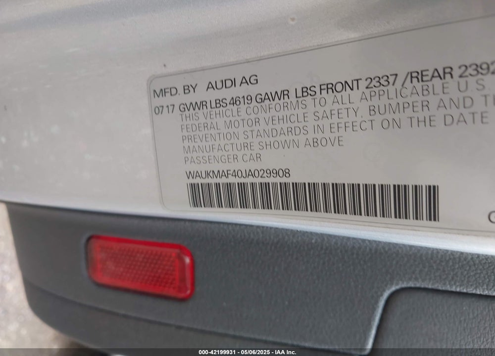 2018 AUDI A4 VIN: WAUKMAF40JA029908