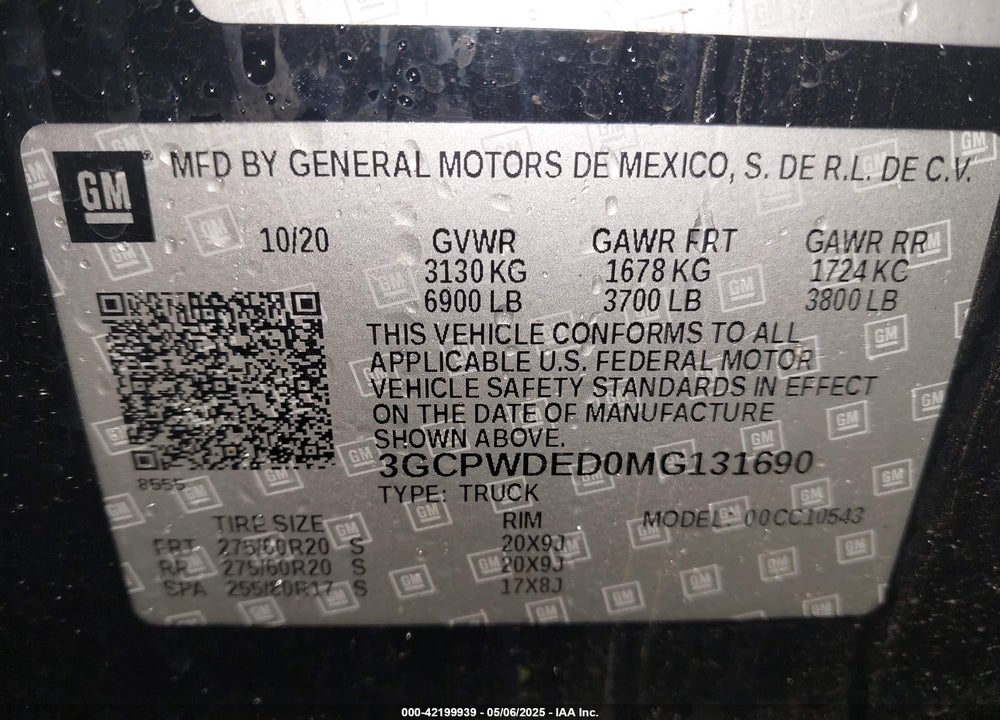 2021 CHEVROLET SILVERADO 1500 VIN: 3GCPWDED0MG131690