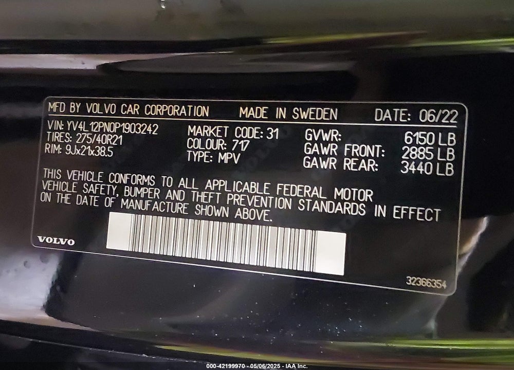 2023 VOLVO XC90 VIN: YV4L12PN0P1903242