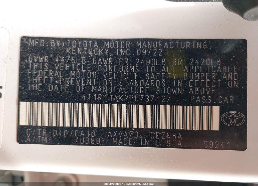 2023 TOYOTA CAMRY LE VIN: 4T1R11AK2PU737127
