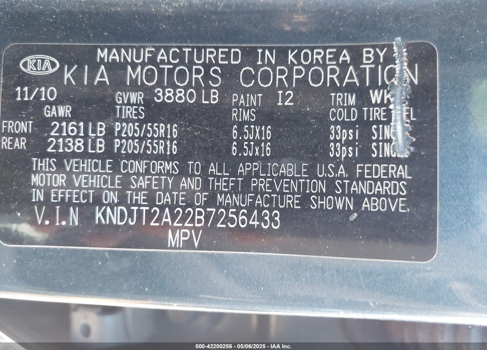 2011 KIA SOUL VIN: KNDJT2A22B7256433