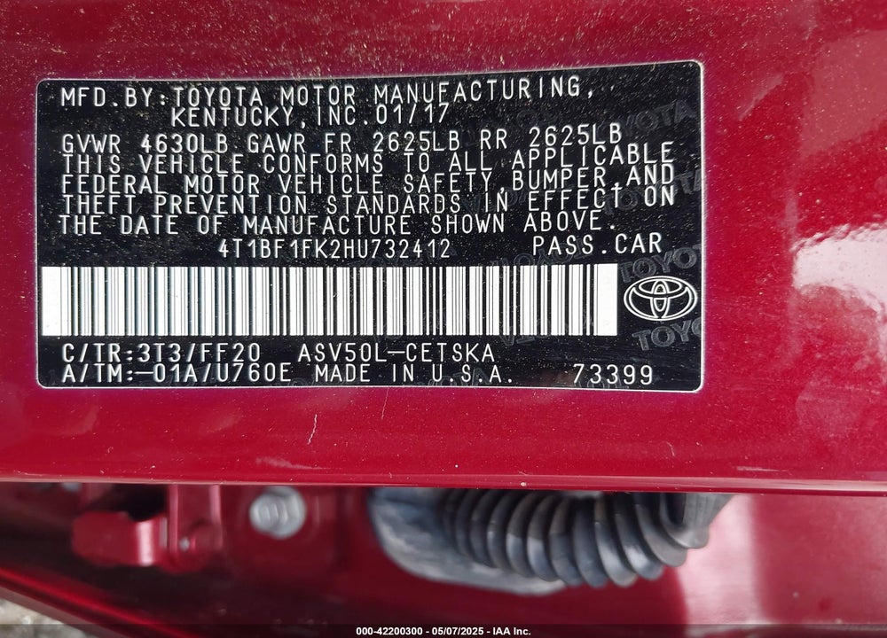 2017 TOYOTA CAMRY VIN: 4T1BF1FK2HU732412