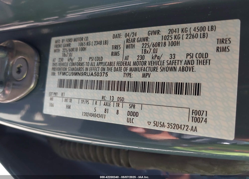 2024 FORD ESCAPE ST LINE VIN: 1FMCU9MN9RUA50375