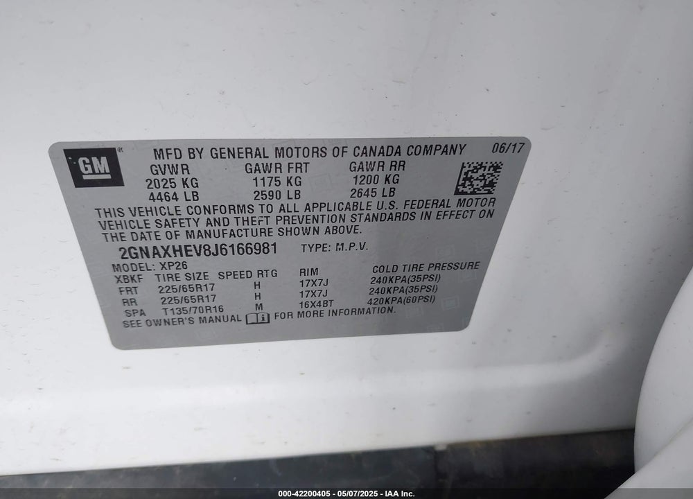 2018 CHEVROLET EQUINOX LS VIN: 2GNAXHEV8J6166981
