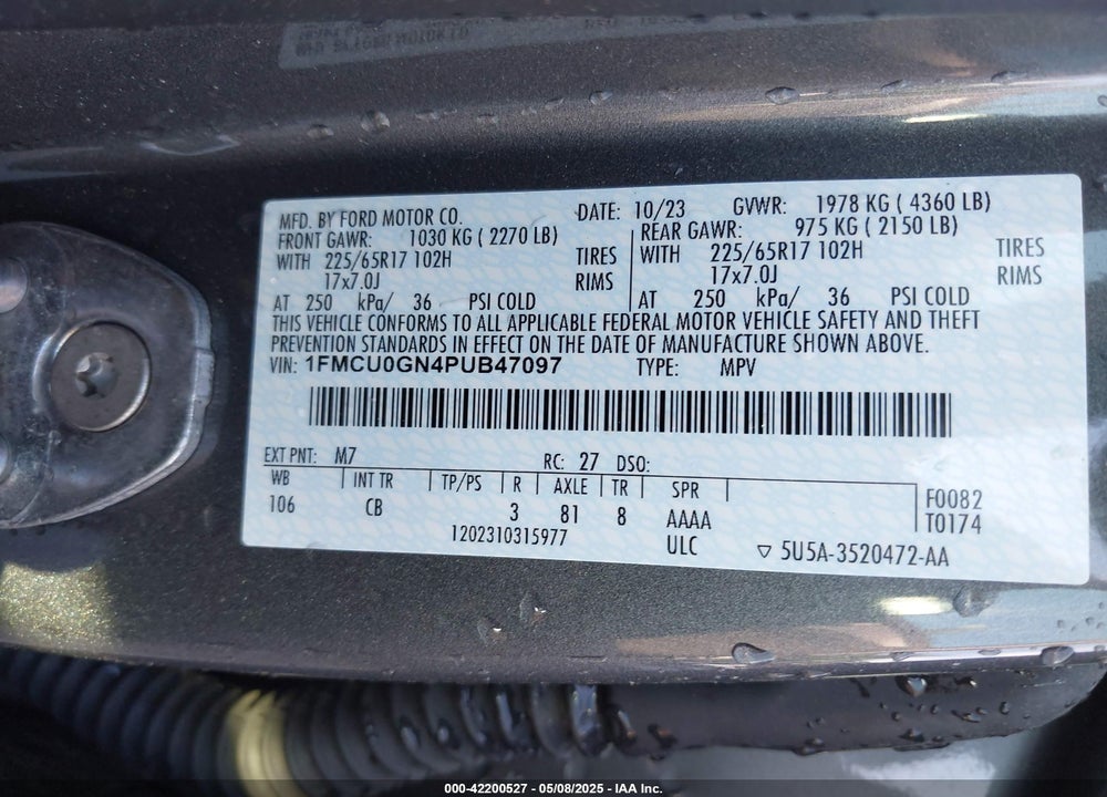 2023 FORD ESCAPE VIN: 1FMCU0GN4PUB47097