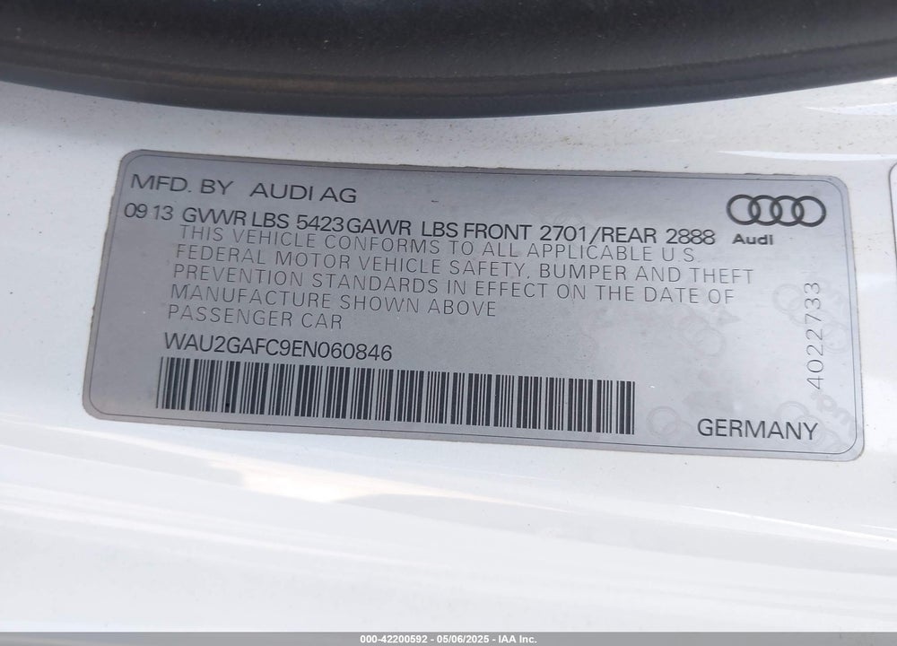 2014 AUDI A7 VIN: WAU2GAFC9EN060846
