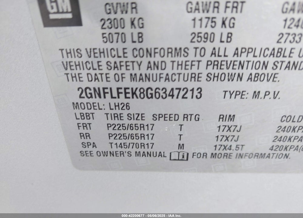 2016 CHEVROLET EQUINOX VIN: 2GNFLFEK8G6347213