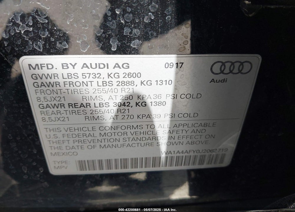 2018 AUDI SQ5 VIN: WA1A4AFY0J2062719