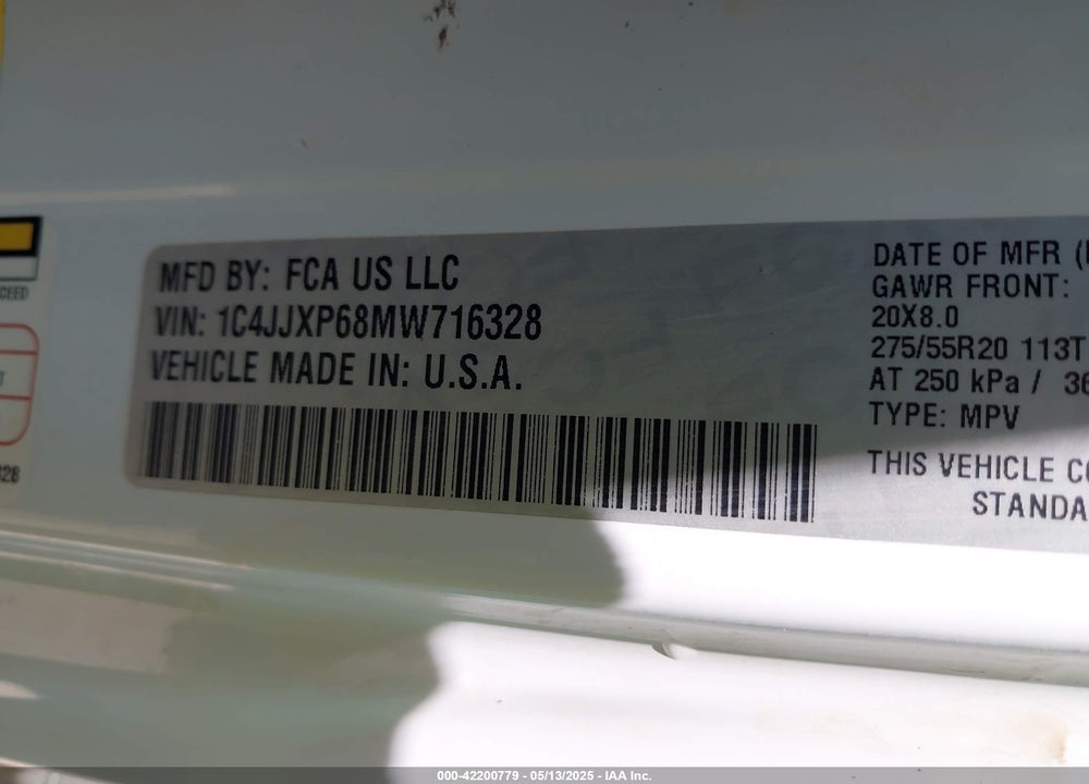 2021 JEEP WRANGLER / VIN: 1C4JJXP68MW716328