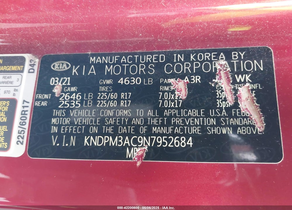 2022 KIA SPORTAGE LX VIN: KNDPM3AC9N7952684